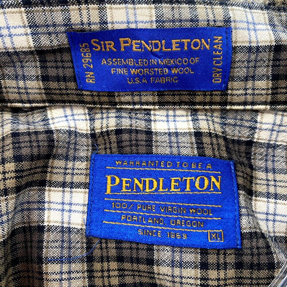 Sir Pendleton Shirt Men's XL Brown Plaid Wool Outdoor Workwear Academia Grunge - Picture 9 of 16